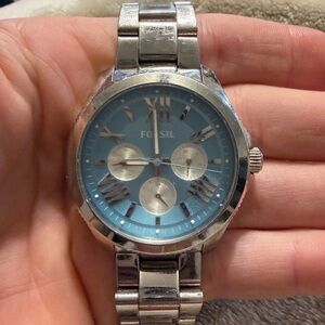 Fossil Blue Dial Silver Bracelet Watch